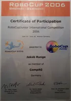 RoboCup Junior International Competition 2006: certificate of participation