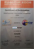 RoboCup Junior International Competition 2006: certificate of participation