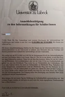 Registration confirmation for computer science days at the University of Lübeck 2004.