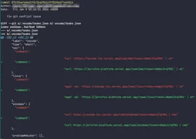 The output of 'git show 87539eefa9ed1f0c2ba29b5cff9010edf74e581e'.
It doesn't make much sense to talk about a 'git conflict issue' here.
Notice the wide space between the command key and values.
These whitespace are so that people reviewing the file in their editor have a harder time seeing the bad code, which lands off screen.
Automatically executed 'curl …| sh' per OS? 👀