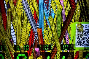 A pixelflut running at the bar.
We can see several vertical series of overlapping, colorful smilies.