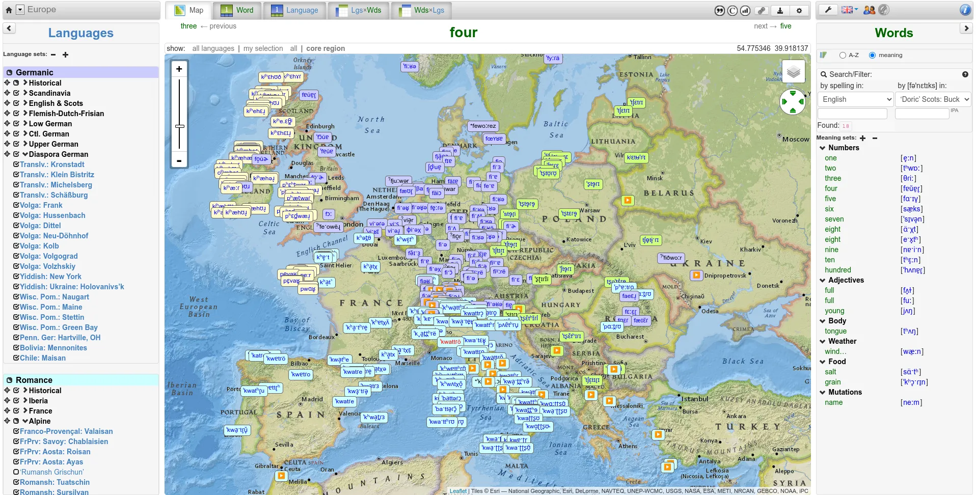 Screenshot of the soundcomparisons website taken 2022-03-05